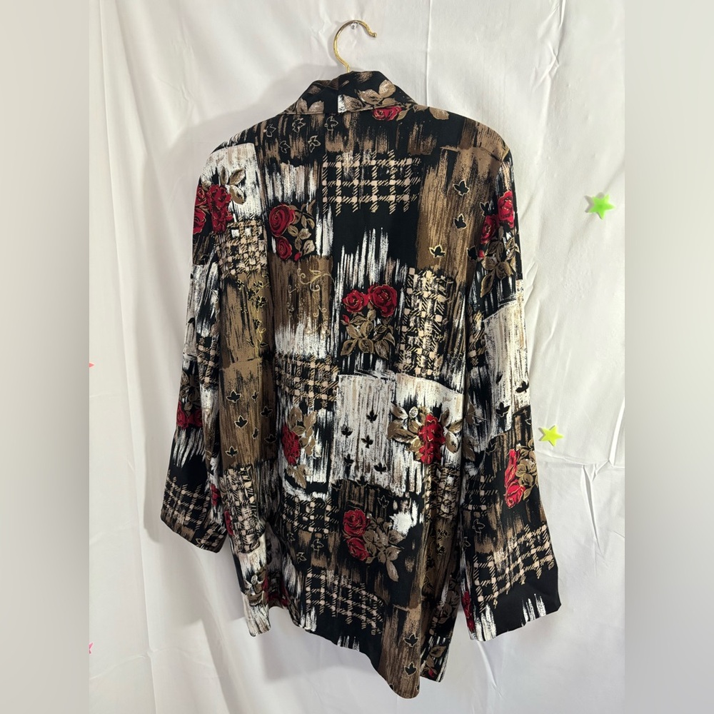 Vintage Women’s Lightweight Red Rose Abstract Earth Tones Oversized Blazer M/L‎ - Picture 4 of 16
